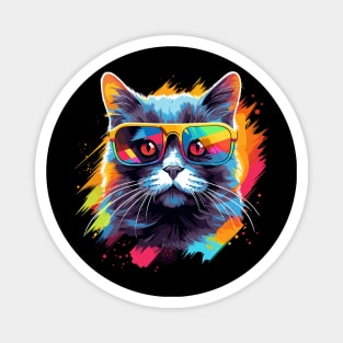 Party Cat in Sunglasses Men Women 80s 90s Retro Funny Cat Magnet